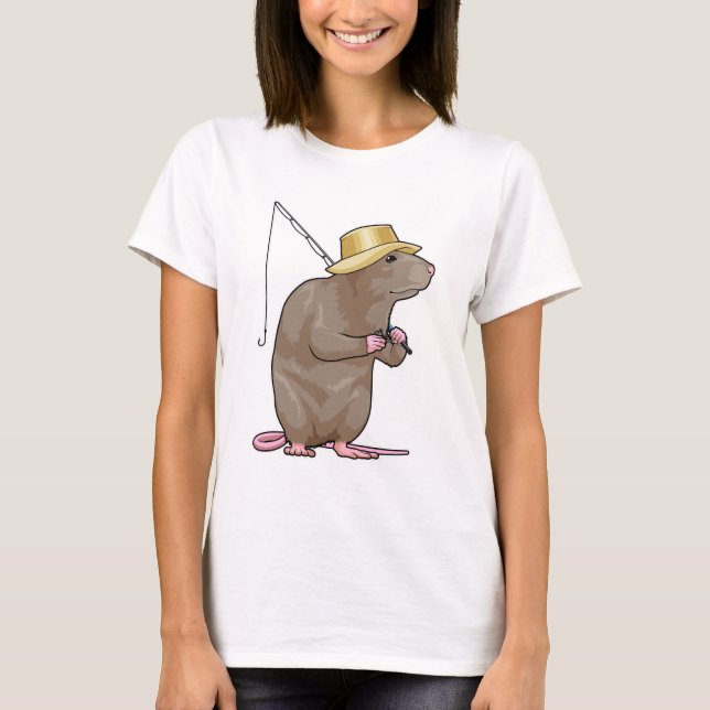 Rat at Fishing with Fishing rod T-Shirt (Front)