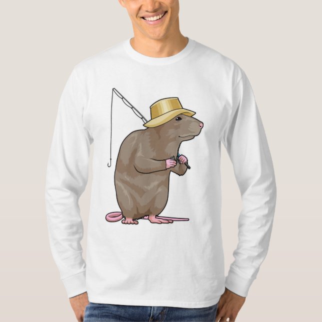 Rat at Fishing with Fishing rod T-Shirt (Front)
