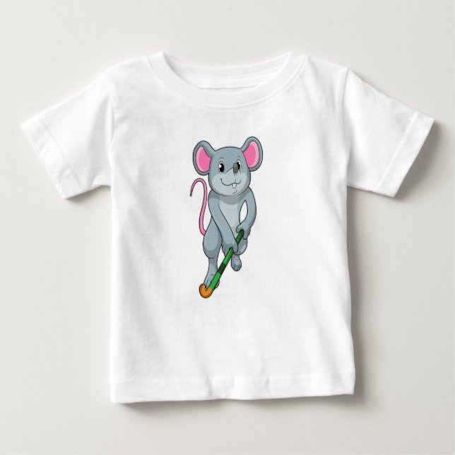 Rat at Hockey with Hockey bat Baby T-Shirt (Front)