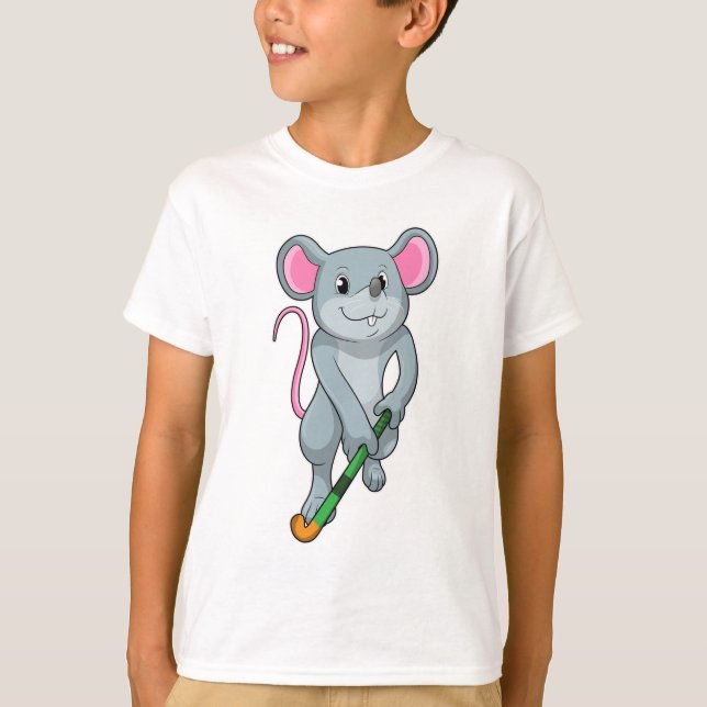 Rat at Hockey with Hockey bat T-Shirt (Front)