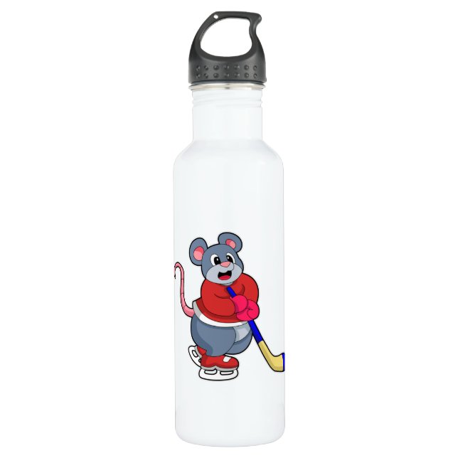 Rat at Ice hockey with Ice hockey stick 710 Ml Water Bottle (Front)