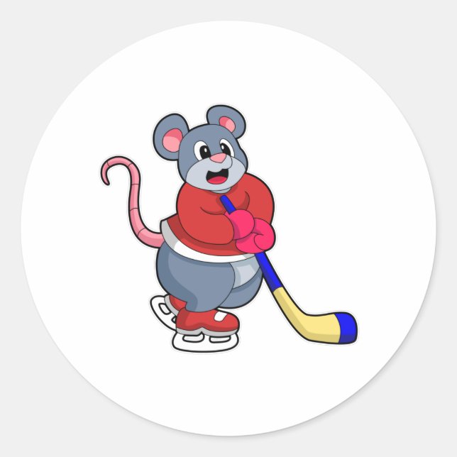 Rat at Ice hockey with Ice hockey stick Classic Round Sticker (Front)