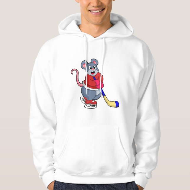 Rat at Ice hockey with Ice hockey stick Hoodie (Front)