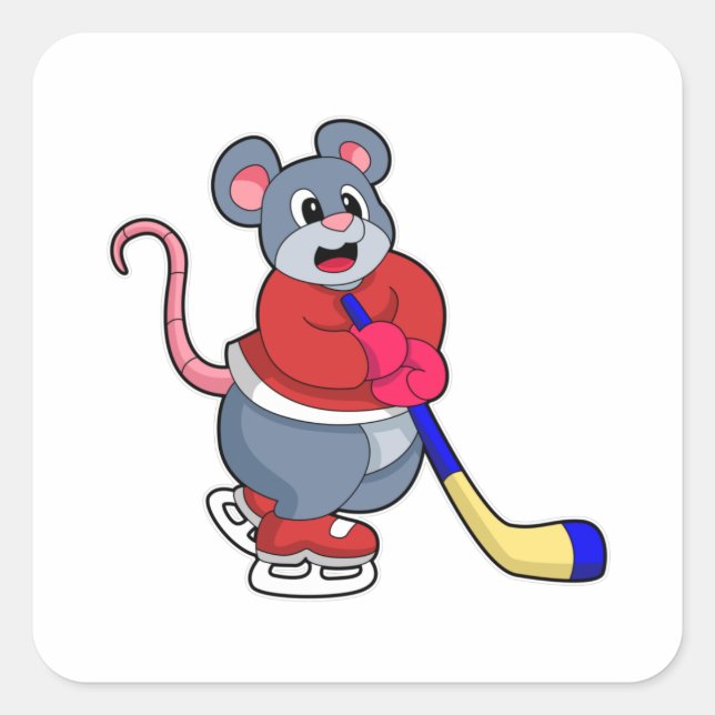 Rat at Ice hockey with Ice hockey stick Square Sticker (Front)