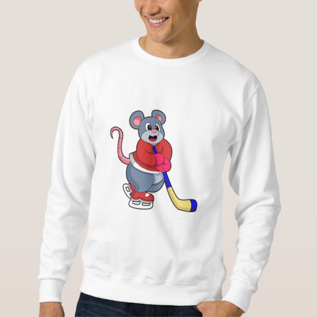 Rat at Ice hockey with Ice hockey stick Sweatshirt (Front)