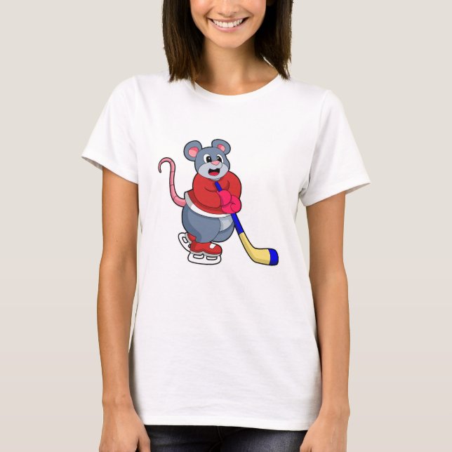 Rat at Ice hockey with Ice hockey stick T-Shirt (Front)