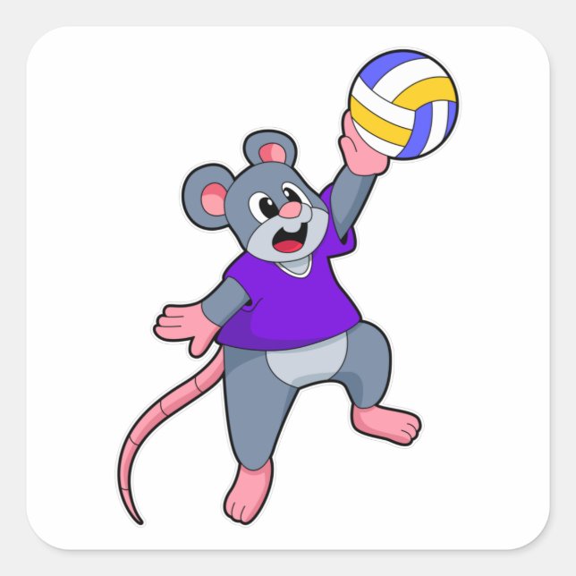 Rat at Volleyball Sports Square Sticker (Front)