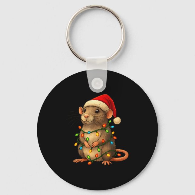 Rat Christmas Pajama Funny Xmas Lights Animals Lov Key Ring (Front)