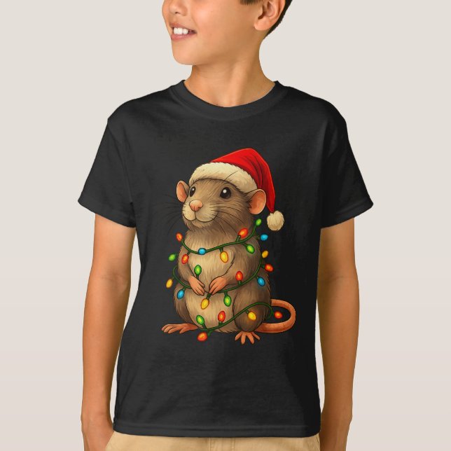 Rat Christmas Pajama Funny Xmas Lights Animals Lov T-Shirt (Front)