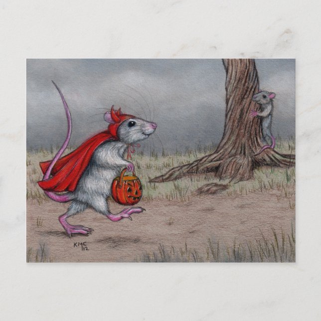 Rat devil halloween walking postcard (Front)