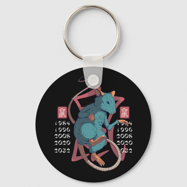 Rat East Zodiac Sign Design Key Ring (Front)