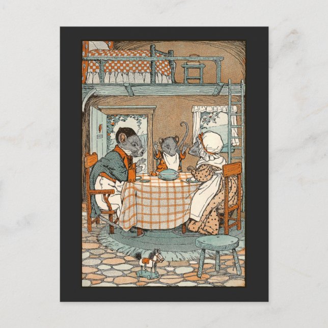 Rat Family Sits Down to Breakfast Postcard (Front)