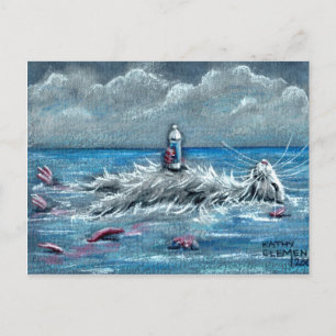 Rat Floating with Drink in Ocean Postcard