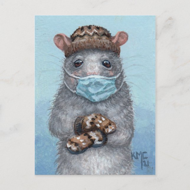 Rat in Bernie Sanders mittens postcard (Front)
