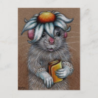 Rat in Daisy Hat and Lace Gloves Postcard