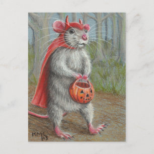 Rat in Devil Costume Halloween postcard