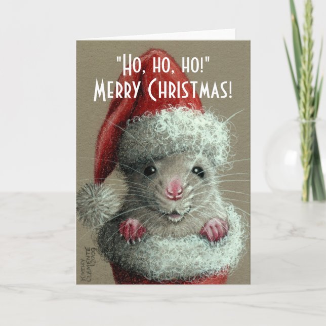 Rat in Santa Hat Stocking Christmas Card (Front)