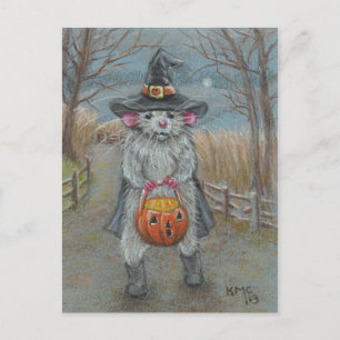 Rat in Witch Costume Halloween postcard