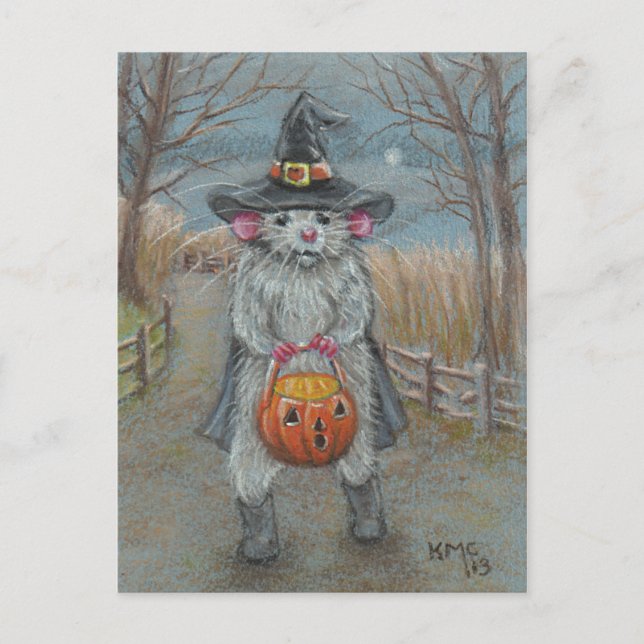 Rat in Witch Costume Halloween postcard (Front)