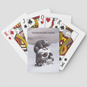 Rat on skull in snow playing cards