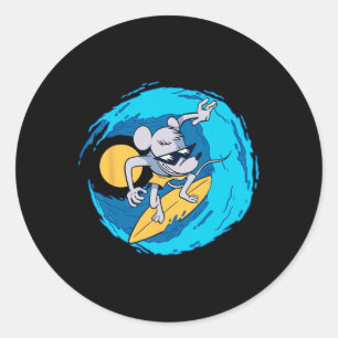 Rat On Surf Board Funny Surfing Lover Funny Summer Classic Round Sticker