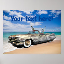 Rat Rod Car Skeleton Joyride on the Beach Funny