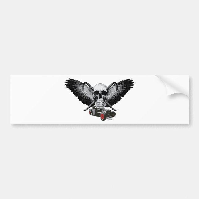Rat Rod Skull & Crowbars Bumper Sticker (Front)
