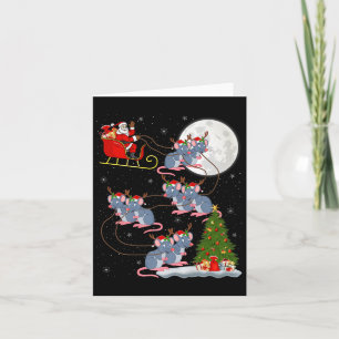 Rat Rodents Santa Sleigh Flying Funny Magical Chri Card