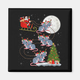 Rat Rodents Santa Sleigh Flying Funny Magical Chri Magnet