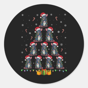 Rat Santa Hat Xmas Lights Men Women Christmas Tree Classic Round Sticker