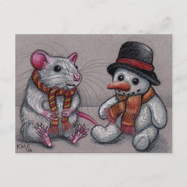 Rat Snowman in scarf Postcard (Front)