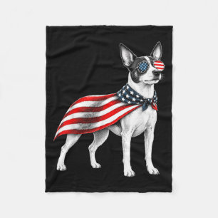 Rat Terrier 4th Of July Aamerican Flag Dog Fleece Blanket