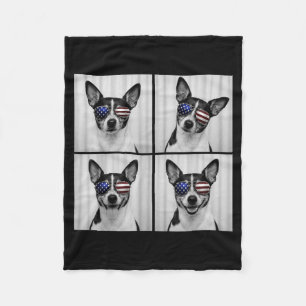 Rat Terrier 4th Of July Aamerican Flag Dog Fleece Blanket
