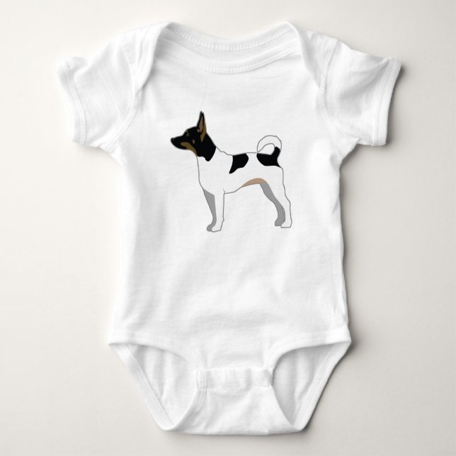Rat Terrier Basic Breed Silhouette Design Baby Bodysuit (Front)