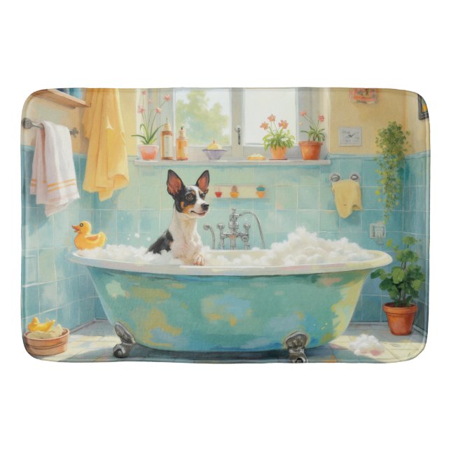 Rat Terrier Bath Time Playful Bathroom Decor Mat (Front)