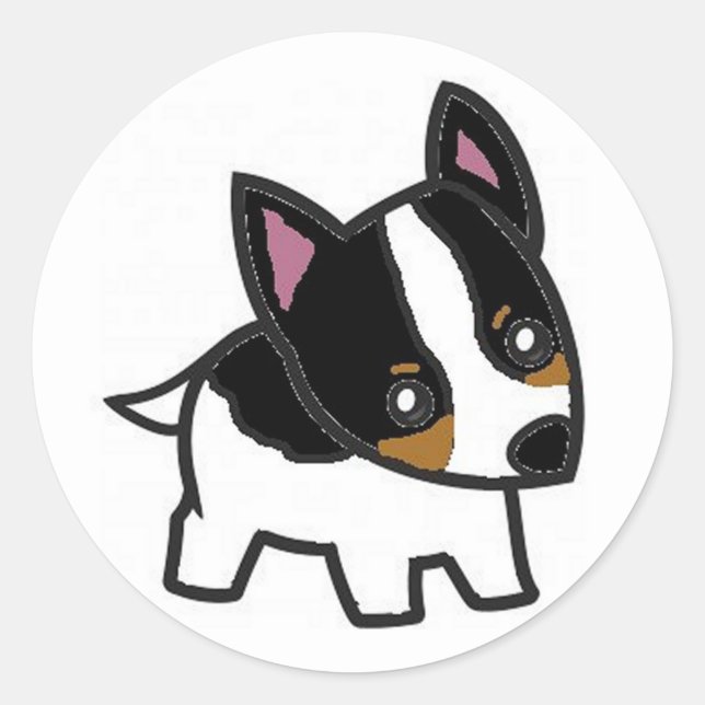 rat terrier cartoon white and black and tan classic round sticker (Front)