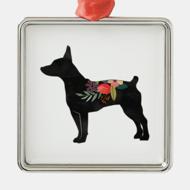 Rat Terrier CC Dog Boho Floral Silhouette Metal Tree Decoration (Front)