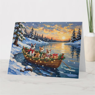 Rat Terrier Christmas Boat Holiday Card