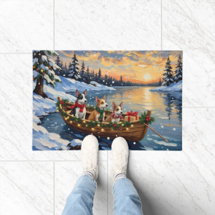 Rat Terrier Christmas Boat Holiday Doormat