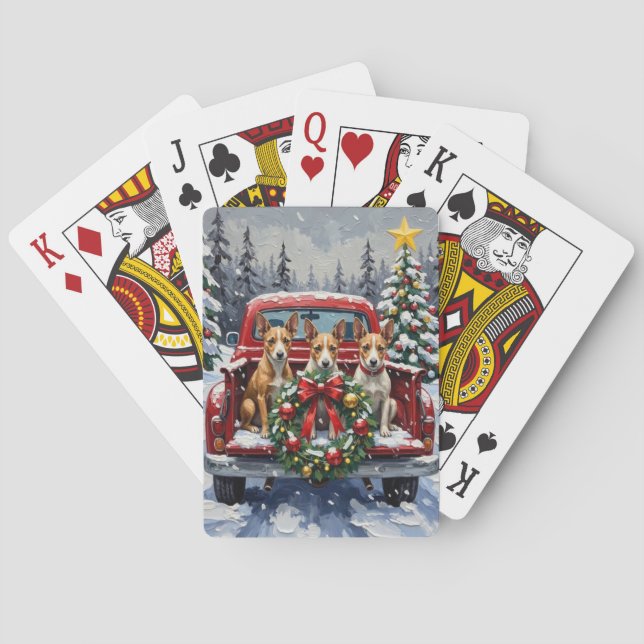 Rat Terrier Christmas Red Truck Holiday Playing Cards (Back)