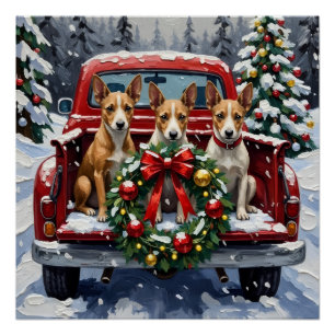 Rat Terrier Christmas Red Truck Holiday Poster