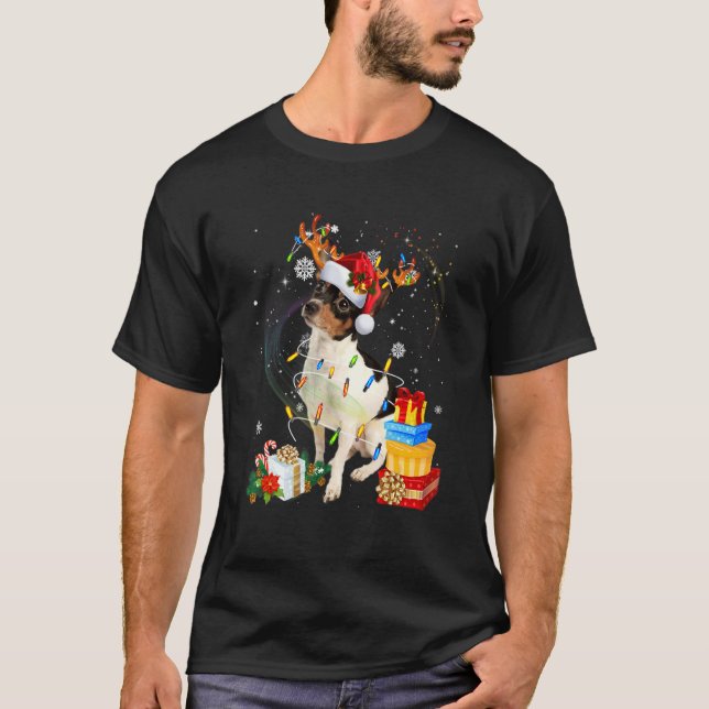 Rat Terrier Christmas Tree Light Pajama Dog Xmas T-Shirt (Front)