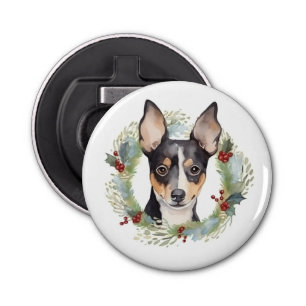 Rat Terrier Christmas Wreath Festive Pup Bottle Opener