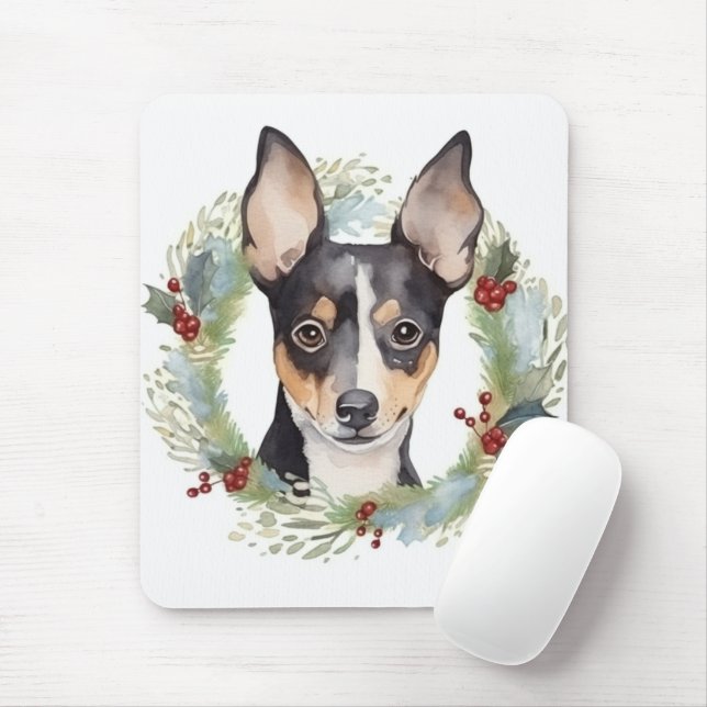 Rat Terrier Christmas Wreath Festive Pup Mouse Pad (With Mouse)