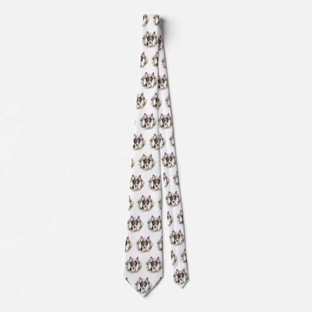 Rat Terrier Christmas Wreath Festive Pup Tie (Front)