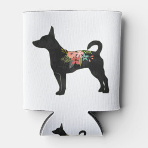 Rat Terrier CN Dog Boho Floral Silhouette Can Cooler