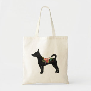 Rat Terrier CN Dog Boho Floral Silhouette Tote Bag