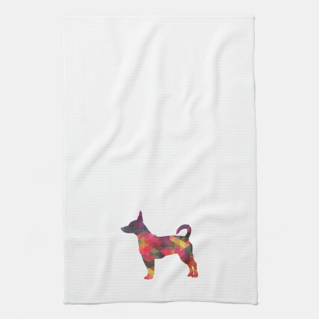 Rat Terrier Colourful Geometric Pattern Silhouette Tea Towel (Vertical)