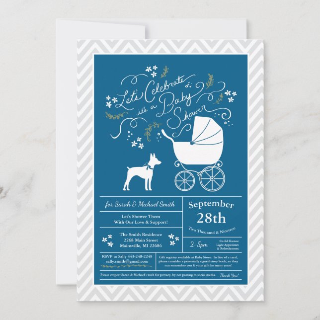 Rat Terrier Dog Baby Shower Blue Boy Invitation (Front)