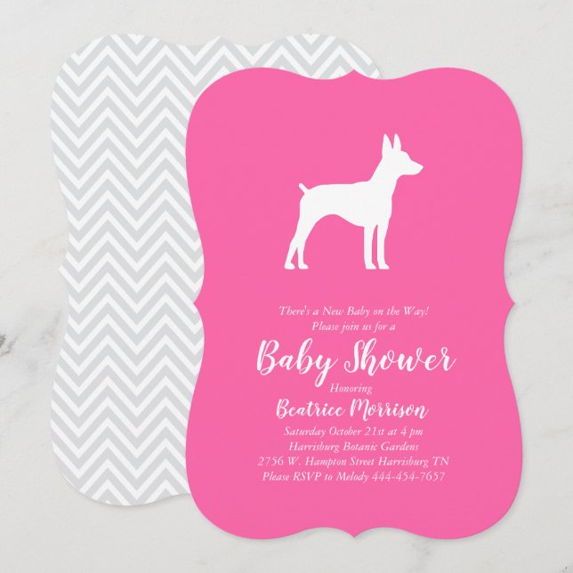 Rat Terrier Dog Baby Shower Pink Girl Invitation (Front/Back)